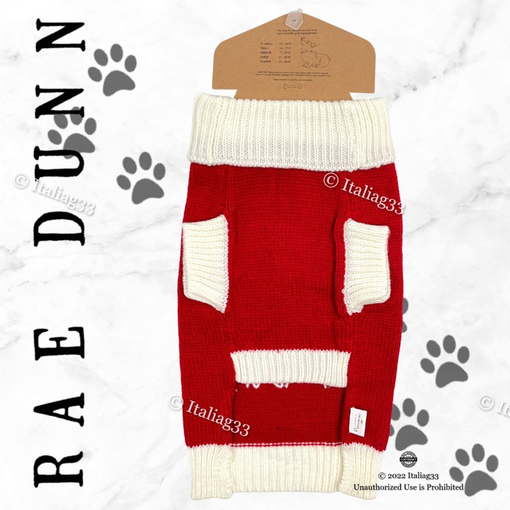 Rae Dunn Dog Sweater PAW HUMBUG Sz Small Winter Coat Clothing Red & Cream NEW - Picture 2 of 9